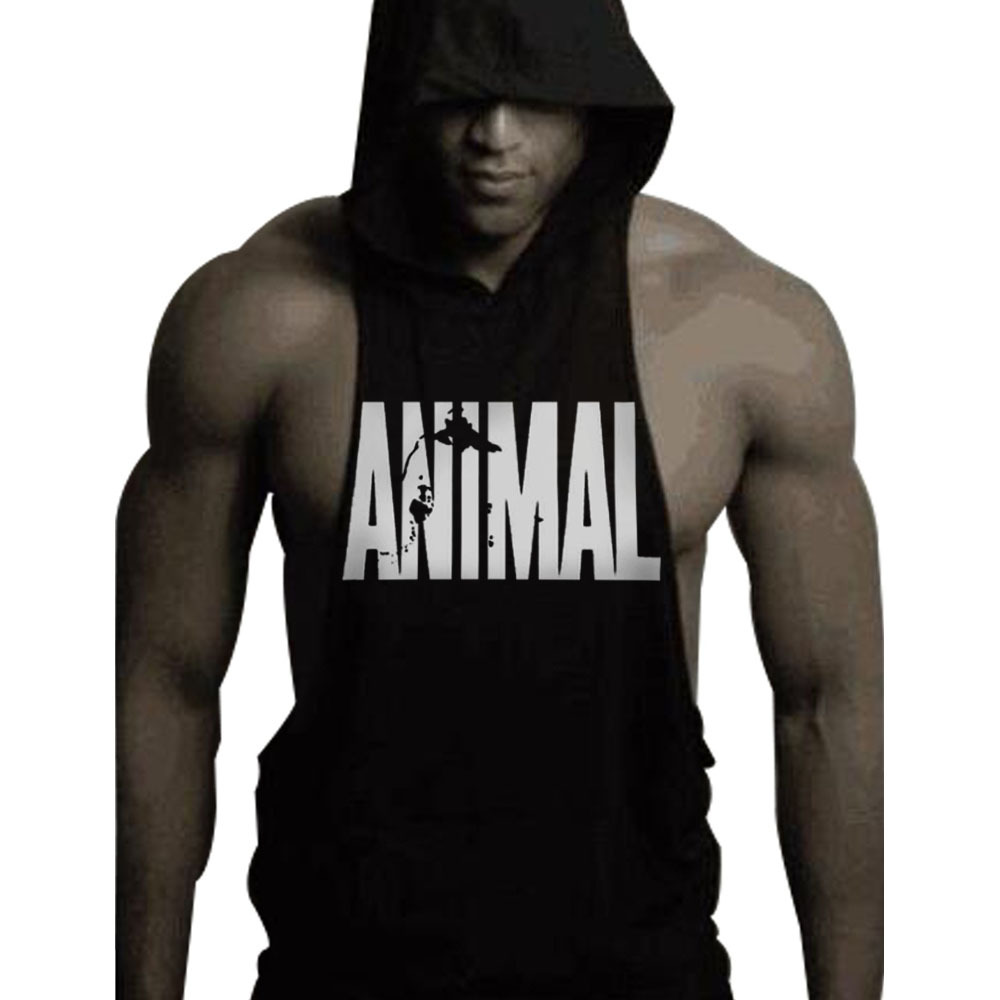 Eaby Bodybuilding Fitness Cotton Men's European and American Size Animal Men's Sleeveless Sweatshirt Sports Style Sports Trend