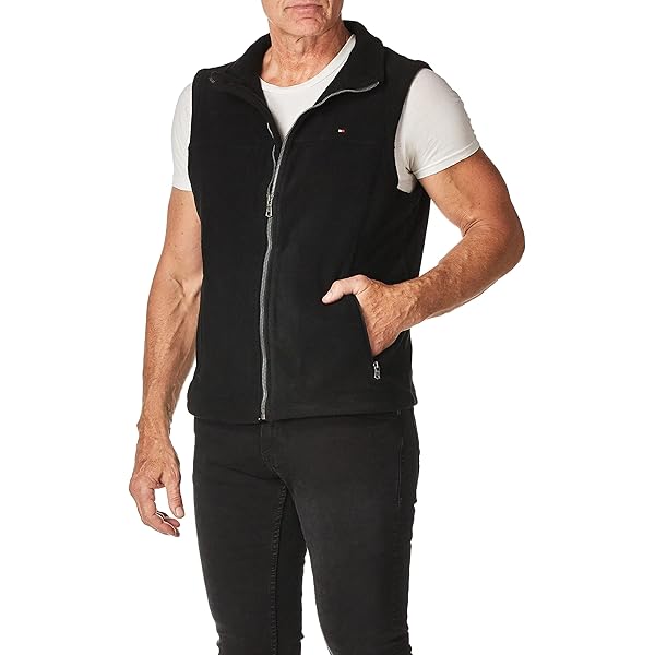 Black Full-Zip Fleece Vest with Logo Detail